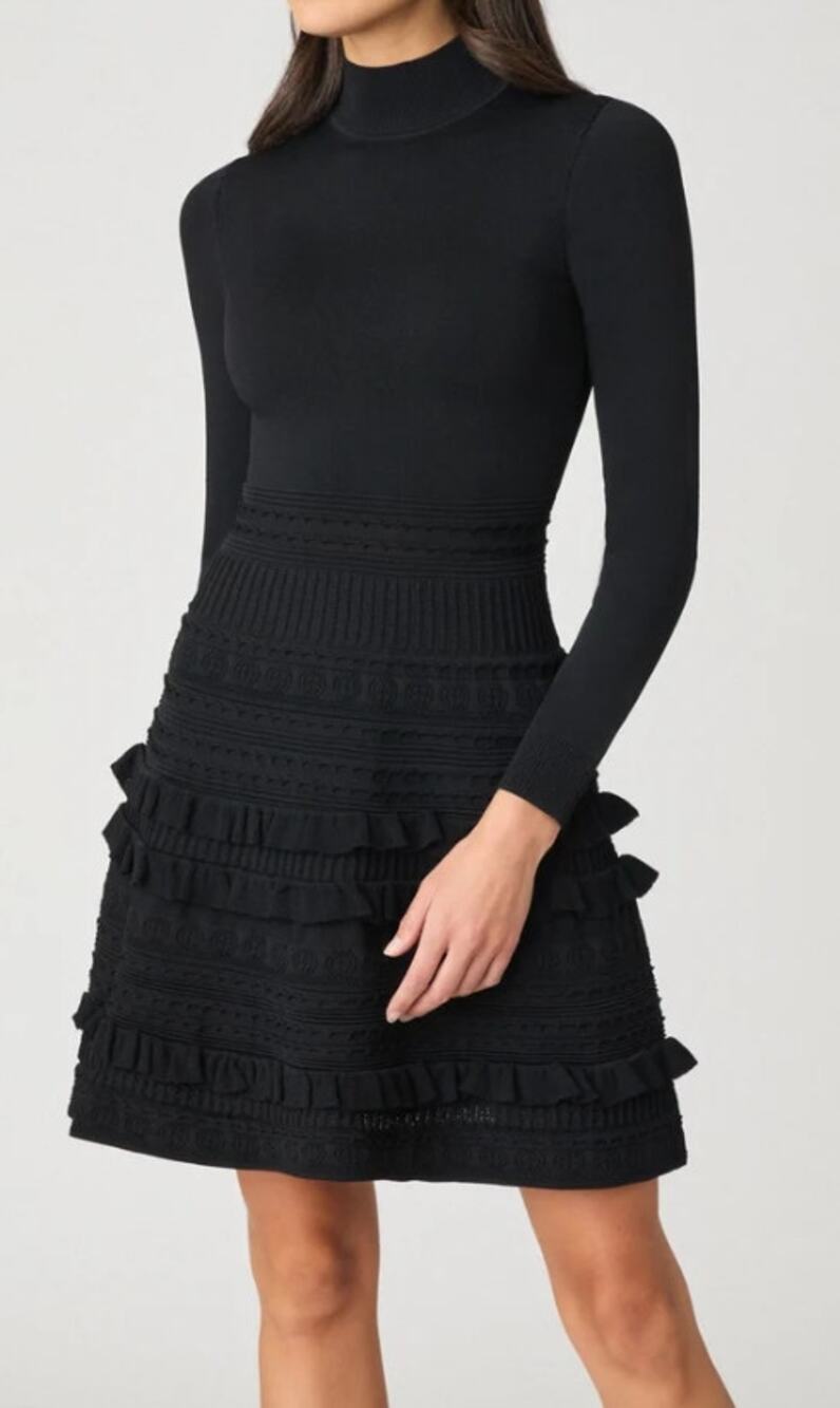 NWT Shoshanna Joie Mock Neck Mixed Knit Mini Dress Black Size L